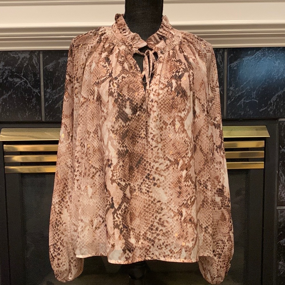 Karlie Snake Print Blouse - Brown and Cream